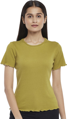 Honey By Pantaloons Casual Solid Women Beige Top