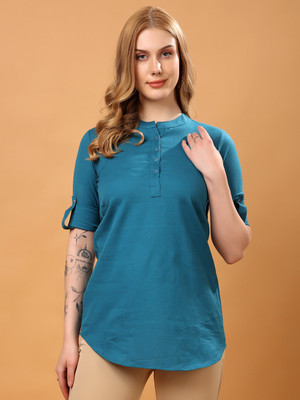 Moda Rapido Formal Solid Women Blue Top