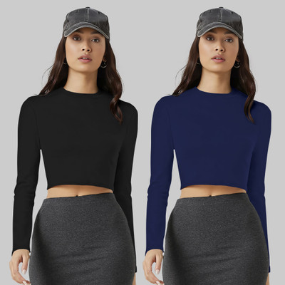 Kashonaa Casual Solid Women Dark Blue Top