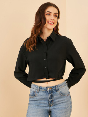 RARE Casual Solid Women Black Top