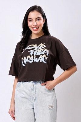 TQH Party Printed Women Brown Top