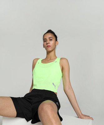 PUMA Casual Self Design Women Light Green Top