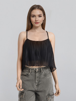 Tokyo Talkies Casual Striped Women Black Top