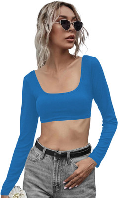 THE BLAZZE Casual Solid Women Light Blue Top