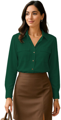 Leriya Fashion Casual Solid Women Green Top