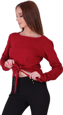 Styvibe Casual Solid Women Maroon Top