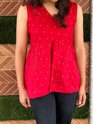 Labhanshi Creation Casual Floral Print Women Maroon Top