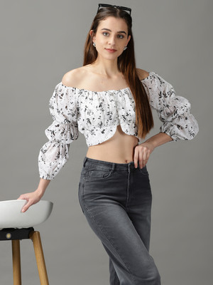 SHOWOFFFF Casual Printed Women White Top