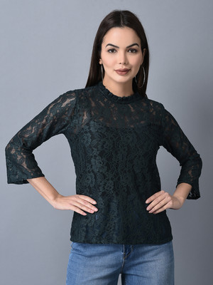 Canoe Party Embroidered Women Green Top