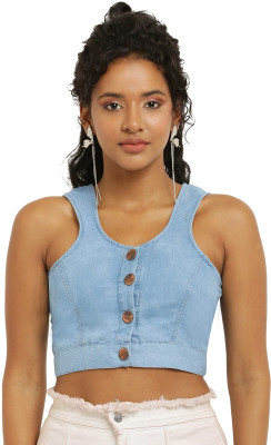 Avyanna Casual Solid Women Light Blue Top