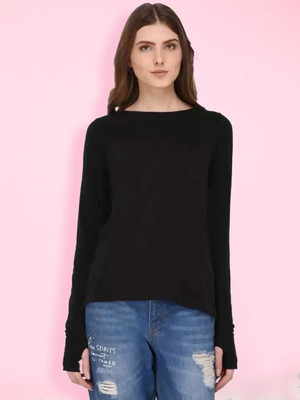RIGO Casual Full Sleeve Solid Women Black Top