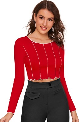 Rudra Export Casual Striped Women Red Top