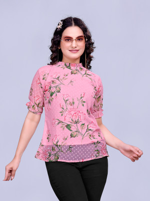 Moda Rapido Casual Floral Print Women Pink Top