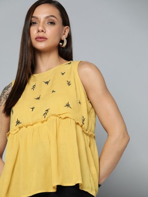 CHEMISTRY Casual Floral Print Women Yellow Top