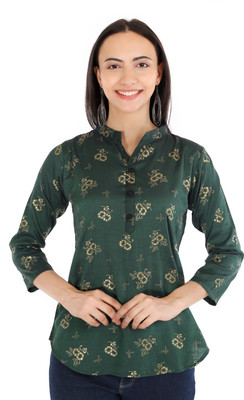 FF CREATIONS Casual Printed Women Dark Green Top