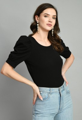 ZEUGEN Casual Solid Women Black Top