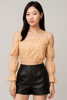 Avyola Party Floral Print Women Beige Top