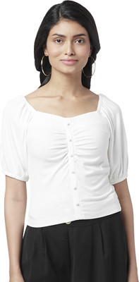 Honey By Pantaloons Casual Solid Women White Top