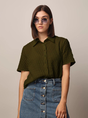 Zilcon Casual Solid Women Dark Green Top