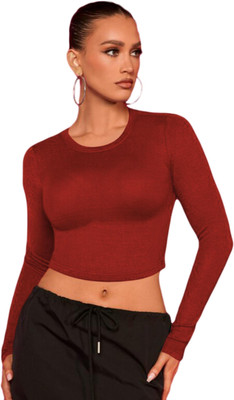 THE BLAZZE Casual Solid Women Red Top