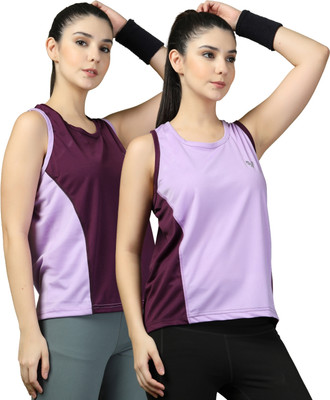 UZARUS Casual Color Block Women Maroon, Purple Top