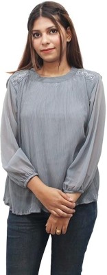 Hautemoda Casual Self Design Women Grey Top