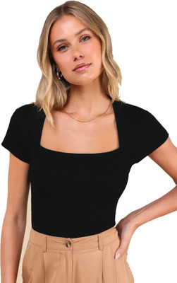 Stars and You Casual Solid Women Black Top