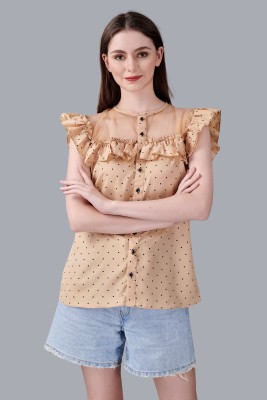 Nefrican Casual Polka Print Women Beige Top