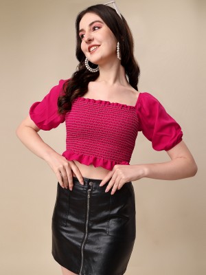 Honky Tonky Casual Solid Women Pink Top