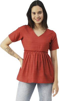 moomaya Casual Striped Women Red Top