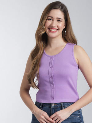 Q-Rious Casual Self Design Women Purple Top