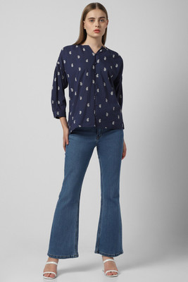 VAN HEUSEN Casual Printed Women Dark Blue Top