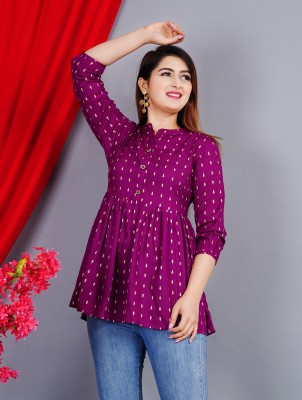 mGift Once Casual Printed Women Purple Top