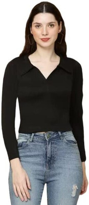 Rzlecort Casual Solid Women Black Top