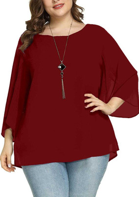 Ccf Casual Solid Women Maroon Top