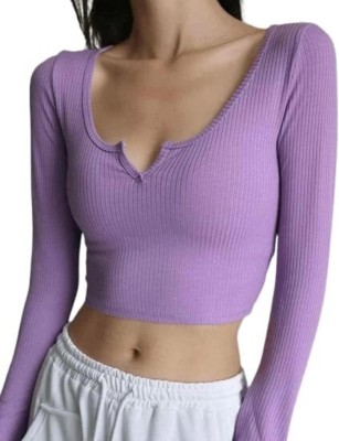 SFK FASHION Casual Solid Women Purple Top