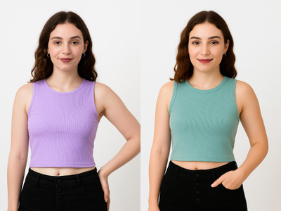 LILASTEX Casual Solid Women Purple, Green Top