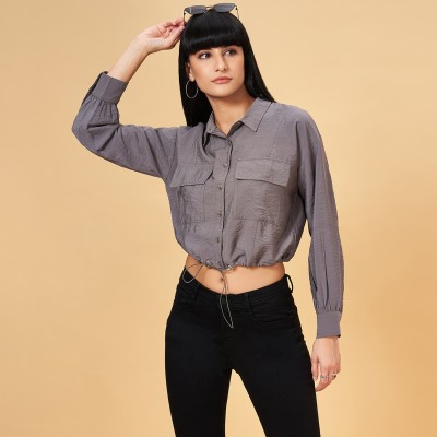 SF Jeans by Pantaloons Casual Solid Women Grey Top