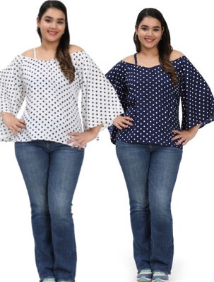 Kalakaari Casual Polka Print Women White, Blue Top