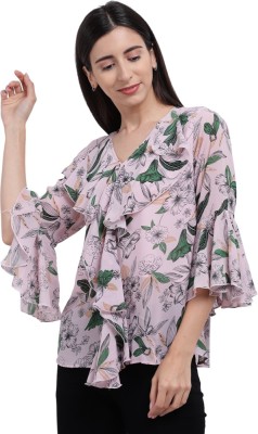 V-MART Casual Floral Print Women Pink Top