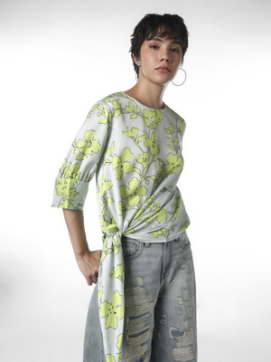 ONLY Casual Floral Print Women Green, Grey Top