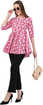 shadowenterpri Women Floral Print A-line Kurta(Pink)