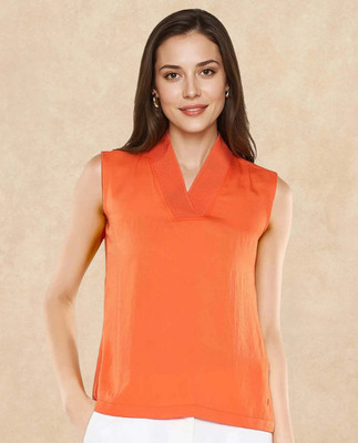 RAREISM Party Solid Women Orange Top