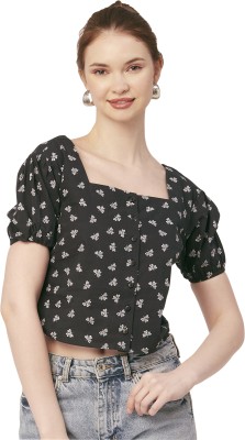 moomaya Casual Printed Women Black Top