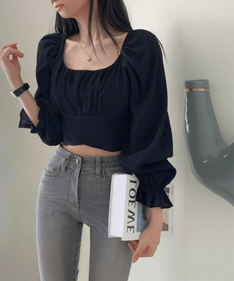 NewlookAs Party Solid Women Black Top