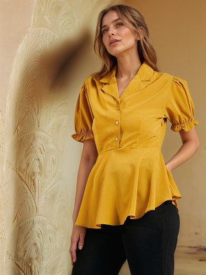 RARE Casual Solid Women Yellow Top