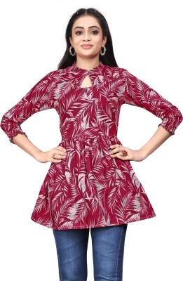 HIALTO Casual Printed Women Grey, Maroon Top