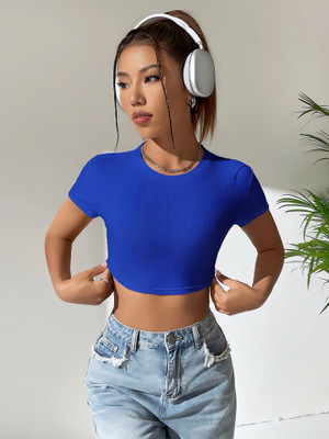 Sollobell Casual Solid Women Blue Top