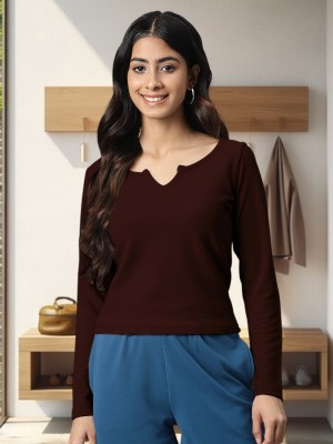 Dream Beauty Fashion Casual Solid Women Brown Top