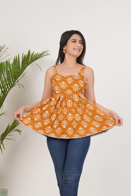 AF Ankita Fashion Casual Printed Women Yellow Top